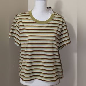 Olive Striped Crew Neck Tee - NWT Sizes XS, S, M, L, XL